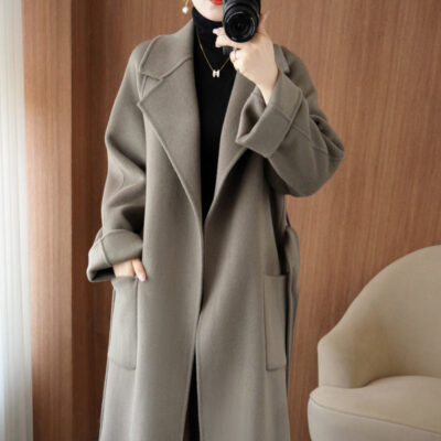 Áo khoác cashmere hai mặt cao cấp mới mùa thu đông 2023 phiên bản Hàn Quốc 100% len lông cừu cho nữ