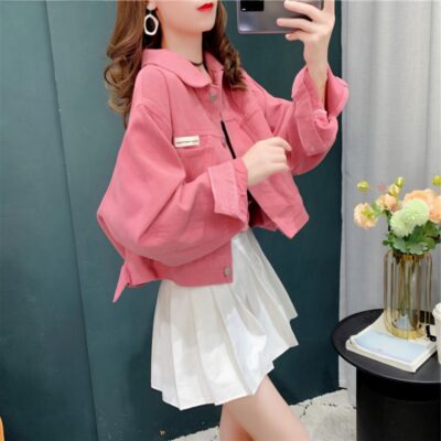 Áo khoác denim dáng rộng dáng ngắn nữ xuân thu 2023 phong cách Hàn Quốc mới áo khoác đường phố áo khoác ins triều