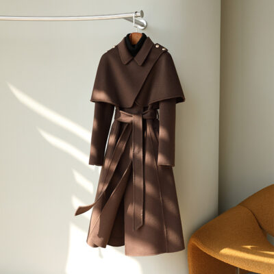 Changhuotong mùa thu và mùa đông cao cấp của Pháp áo choàng hai mặt bằng không áo khoác cashmere của phụ nữ áo khoác len mỏng dài trung bình
