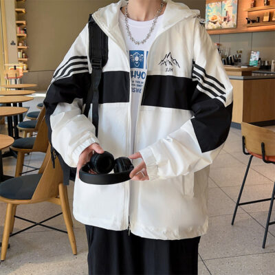 Áo khoác nam 2023 mùa xuân và mùa thu mới ruffian đẹp trai cao cấp cảm giác quần áo nam triều thương hiệu thường ngày quần áo sọc hàng đầu áo khoác nam