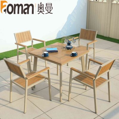 Bàn ghế ngoài trời sân ngoài trời giải trí sân vườn sân thượng bàn ghế gỗ nhựa kết hợp sân bàn ghế nhôm đúc chống giả gỗ