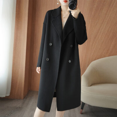 Thời trang cao cấp khí chất áo khoác len cashmere hai mặt mùa đông nữ phiên bản Hàn Quốc mới Áo khoác len dài vừa phải