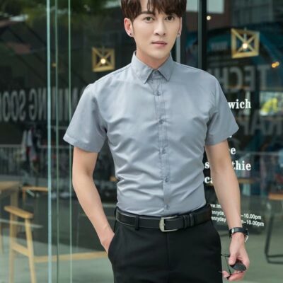 Mùa hè mỏng vừa vặn không cần ủi áo sơ mi trắng ngắn tay nam kinh doanh trang trọng mặc chuyên nghiệp dụng cụ giản dị áo sơ mi màu inch quần áo nam