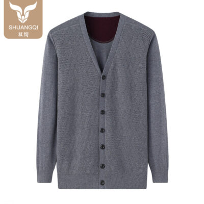 Bố Quần Áo Plus Nhung Dày Dặn Cardigan Cổ Chữ V Dày Trung Niên Và Người Già Áo Len Áo Len Nam Bán Buôn