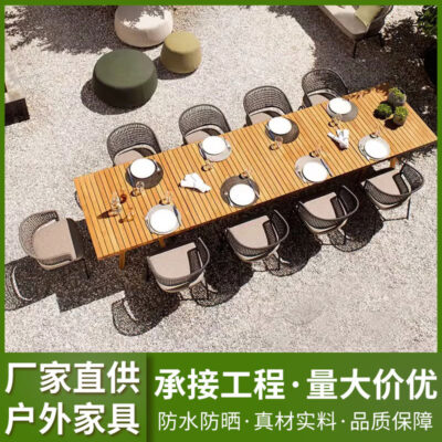 Bàn ghế gỗ tếch ngoài trời kết hợp giản dị kem chống nắng không thấm nước sân vườn ghế mây biệt thự ban công ngoài trời ghế ăn mây