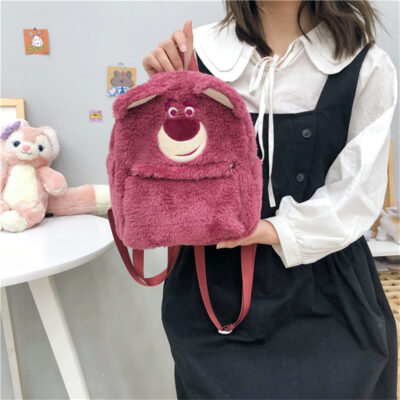 Girly Heart Cute Rose Red Bear Ba lô sang trọng Ba lô màu trắng nhẹ nhàng