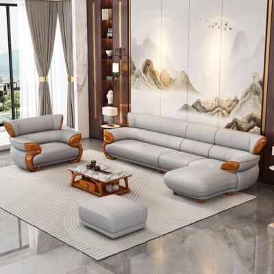 Sofa gỗ mun phong cách Trung Quốc mới hiện đại tối giản phòng khách căn hộ lớn thiết kế mới sofa da gỗ chắc chắn