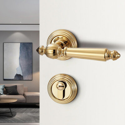 Kiểu Mỹ Khóa mạ vàng Trong Nhà Bắc Âu Phòng Ngủ Gỗ PVD Cửa Phòng Tắt Tiếng Tay Cầm Hút Nam Châm Vàng Sáng Chia khóa
