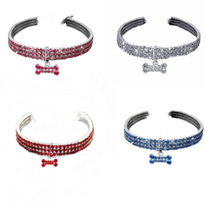 Bán hàng trực tiếp tại nhà máy của ba hàng vòng cổ thú cưng rhinestone đàn hồi đồ trang sức cho chó mèo cổ áo rhinestone thương mại điện tử xuyên biên giới