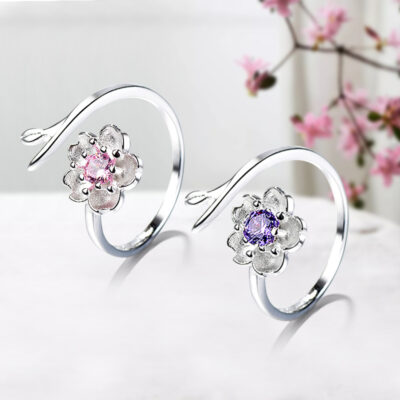 Thời trang hàn quốc hoa anh đào tươi nhẫn nữ khai trương trang sức Nhật Bản và Hàn Quốc nhẫn kim cương nhẫn sinh viên sáng tạo đơn giản