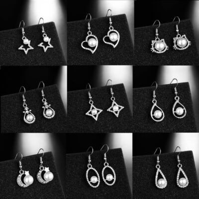 Earhook phong cách phiên bản Hàn Quốc bông tai ngọc trai rhinestone phong cách sáng tạo đa năng hình học tròn sao và bông tai nhà máy bán buôn bông tai mặt trăng