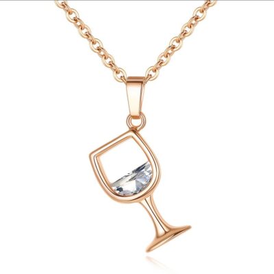 Thời Trang Rượu Mới Vòng Cổ Thủy Tinh Nữ Sáng Bóng Zircon Hình Cốc Nước Mặt Dây Chuyền Ngoại Thương Amazon Trang Sức Bán Buôn