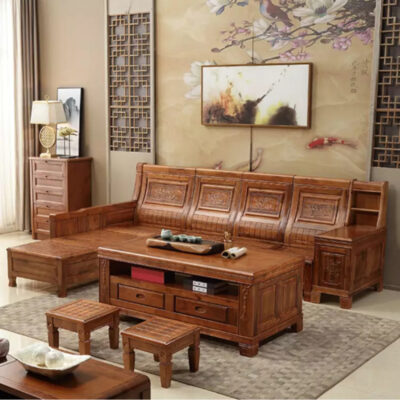 Phong cách Trung Quốc mới tất cả gỗ nguyên khối kết hợp nội thất phòng khách sofa gỗ long não sofa góc sofa đa chức năng với lưu trữ