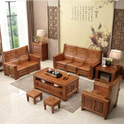 Phong cách Trung Quốc mới 1 + 2 + 3 Sofa phòng khách kết hợp Mùa đông và mùa hè Sử dụng kép Có thể đệm Sofa gỗ nguyên khối Long não Nhà máy bán hàng trực tiếp