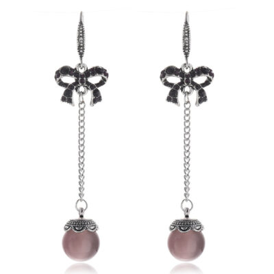 Mới Opal Thắt Nơ Bông Tai Kim Cương Nữ Thời Trang Kim Cương Giả Retro Bông Tai Dài Bông Tai Bán Buôn