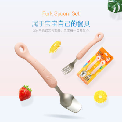 Bé Thìa Inox Nĩa Cho Bé Hoạt Hình Thỏ Thìa Canh Trẻ Em Bộ Đồ Ăn Bằng Thép Không Gỉ 2 Gói Thẻ