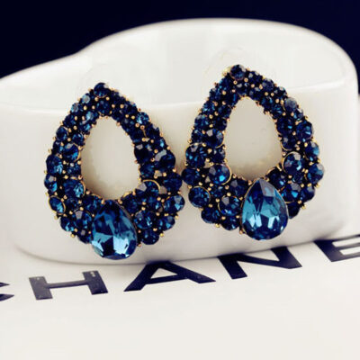 Phiên bản Hàn Quốc của người nổi tiếng Fengshui thả kim cương sapphire bông tai stud thời trang Âu Mỹ boutique bông tai AliExpress