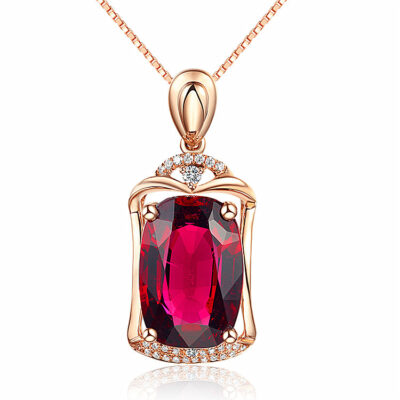 Phiên bản Hàn Quốc mạ điện 18K vàng hồng tourmaline mặt dây chuyền mặt dây chuyền tính khí xu hướng lớn vòng cổ mặt đá trần