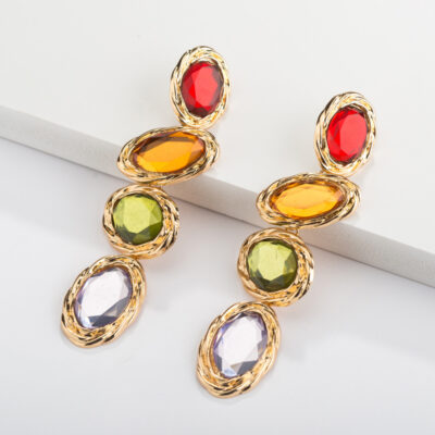 AliExpress wish bông tai bán chạy phổ biến bông tai sang trọng nhiều màu bông tai khảm đá quý hình bầu dục bông tai hợp kim nữ