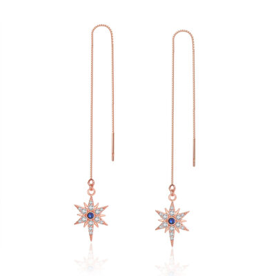 Phiên bản Hàn Quốc mới trang sức hoa tai tua dài dây tai phụ nữ khí chất đơn giản khảm zircon hexagram bông tai bán buôn