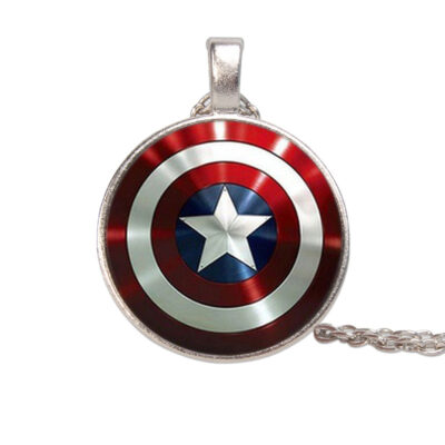Marvel Anh Hùng Captain America LOGO Thời Gian Đá Quý Mặt Dây Chuyền Đẹp, Mặt Dây Chuyền Nam Vòng Cổ Thủy Tinh Ngoại Thương Bán Chạy Bán Buôn