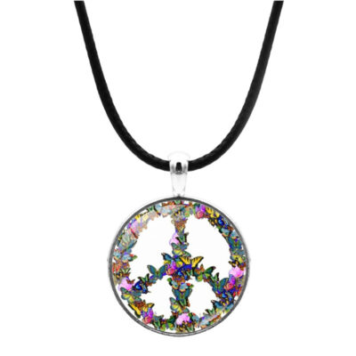 Bướm Dấu Hiệu Hòa Bình Vòng Cổ Nữ Sáng Tạo Dây Da Thời Gian Đá Quý Retro Mặt Dây Chuyền Thời Trang Đa Năng Trang Sức Bán Buôn