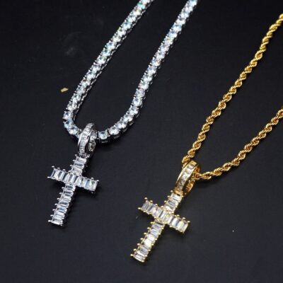 Hàng Mới Về Thang Đính Đá Cubic Zirconia Chéo Hip Hop Amazon AliExpress Phong Cách Nổ HIPHOP Trang Sức Nam Vòng Cổ