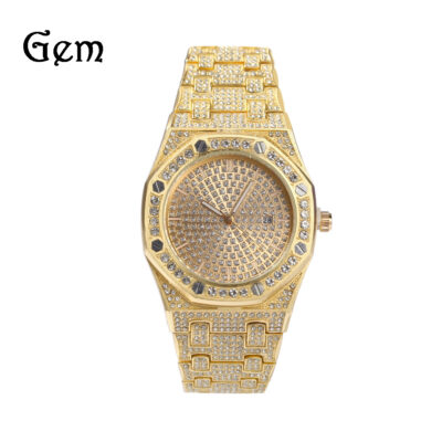 Đồng hồ đeo tay nam nạm kim cương mới của châu Âu và Mỹ hip-hop hợp thời trang thời trang mặt số lớn lịch nhà máy đồng hồ thạch anh bán hàng trực tiếp