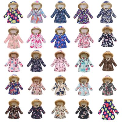 Áo khoác đệm bông thu đông 2022 cho trẻ em bé trai và bé gái in hình hoạt hình thời trang trẻ em lớn áo khoác đệm bông dài có cổ lông thú