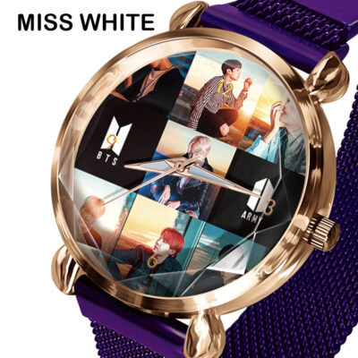 Hot BTS BTS Đồng hồ nữ Nữ thần Xu hướng Thời trang Đồng hồ đeo tay thạch anh khóa từ BK09 Màu tím