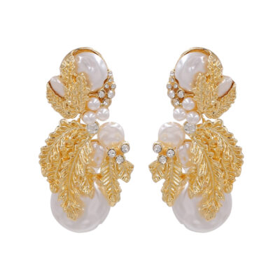 Trang web chính thức mới của Z với cùng một bông tai ngọc trai gió lạnh Châu Âu và Mỹ phóng đại bông tai kim cương lá kim loại bông tai bán buôn