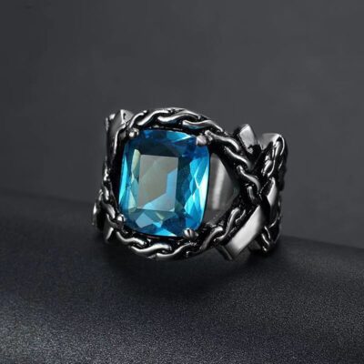 Nhẫn nam Âu Mỹ cá tính thời trang quốc tế nữ Topaz chấm đá quý phong cách Viking