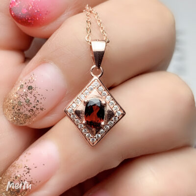 Đá Garnet Tự Nhiên Bộ Trang Sức Màu Kho Báu Trang Sức Bạc 925 Dát Đá Garnet Bộ Trang Sức Nữ Một Mảnh Thay Mặt