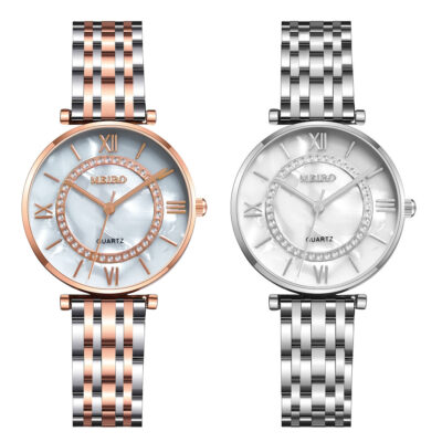MEIBO Đồng Hồ Nữ Đơn Giản Dây Thép Hợp Kim Kim Cương Anh Đồng Hồ Đơn Giản Số La Mã Đồng Hồ Nữ