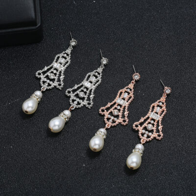 Bông tai xuyên biên giới châu Âu và châu Mỹ thời trang tua dài giọt nước bông tai ngọc trai nữ hợp kim kim cương bông tai hình quạt