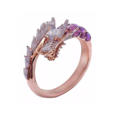 Chenrui xuyên biên giới điều ước mới độc đoán nhẫn kim cương đầu rồng châu Âu và châu Mỹ mạ điện nhẫn vàng hồng trang sức