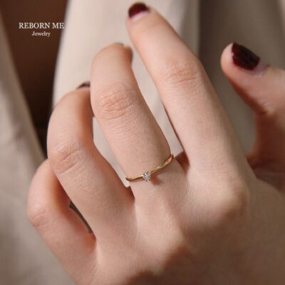 Nhẫn nữ bạc 925 mạ vàng 14K phiên bản Nhật Bản và Hàn Quốc khảm kim cương zircon rất tốt nhẫn kim cương đơn đuôi nhẫn nhẫn