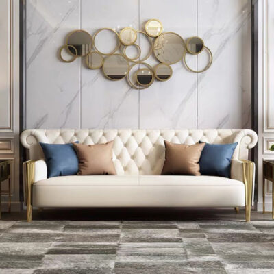 Mỹ ánh sáng sang trọng da nghệ thuật khóa sofa hiện đại tối giản sofa ba người kết hợp mô hình phòng khách nội thất bằng thép không gỉ