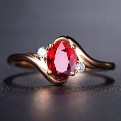 Thanh toán trực tiếp màu sắc kho báu nhẫn nữ thời trang hình bầu dục kim cương đỏ hồng vàng mở nhẫn nhẫn ruby máu gà