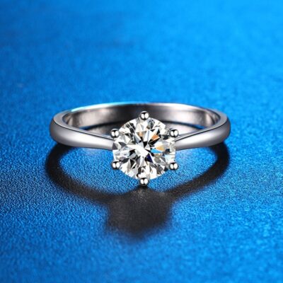 S925 bạc nữ một carat Zhoujia D màu moissanite nhẫn mô phỏng nhẫn kim cương mở sáu móng phát sóng trực tiếp với giấy chứng nhận