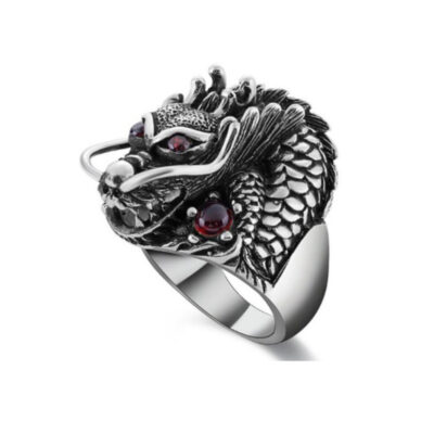 Âu Mỹ Cá Tính Nam Thép Titan Nhẫn Kim Cương Retro Phóng Đại Nhẫn Rồng Mắt Đỏ Amazon Trang Sức Bán Chạy Nhất