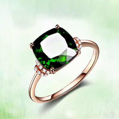 Nhẫn đá quý ngọc lục bảo mạ vàng hồng 18K bầu không khí đơn giản nhúng pha lê tourmaline xanh nhẫn trang sức nữ