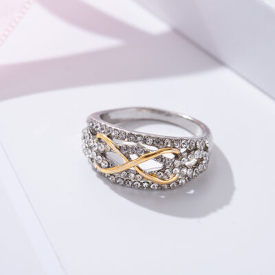 Châu Âu Và Châu Mỹ Nhẫn Kim Cương Giả Thời Trang Bạc Nữ Nhẫn Rỗng Vàng Bạc Hai Màu Nhẫn Nhẫn Kim Cương Bán Buôn