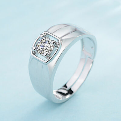 Phiên bản Hàn Quốc của sáng tạo đơn giản mô phỏng nhẫn kim cương mở nhẫn nam độc đoán trắng nhẫn cưới vàng 18K trang sức dropshipping