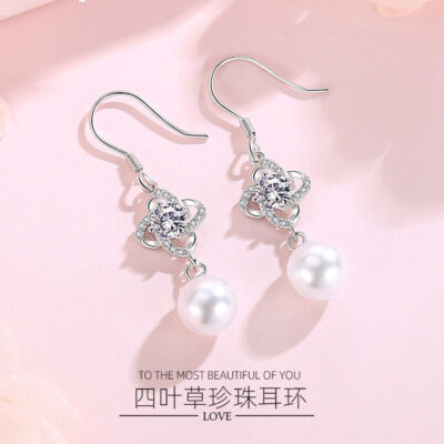 Bông tai cỏ bốn lá 925 bạc nữ 2020 mới thời trang đơn giản khí chất lạnh bông tai hàn quốc bông tai