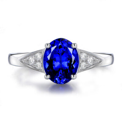 Nhà máy bán buôn nhẫn tanzanite giả sang trọng thấp nhẫn kim cương sapphire bốn móng sống miệng đầy kim cương pha lê xanh nhẫn kim cương nữ