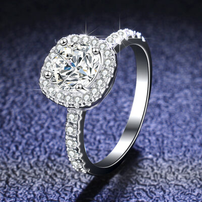 S925 sterling silver mạ pt950 vàng nữ 1 carat moissanite nhẫn kim cương bốn móng vuông túi moissanite nhẫn