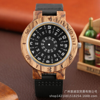 xuất khẩu Bán Mới Cung Cấp Sáng Tạo Bàn Xoay Bằng Gỗ Nam Đồng Hồ Thạch Anh Đồng Hồ Đeo Tay Nam Một Dropshipping