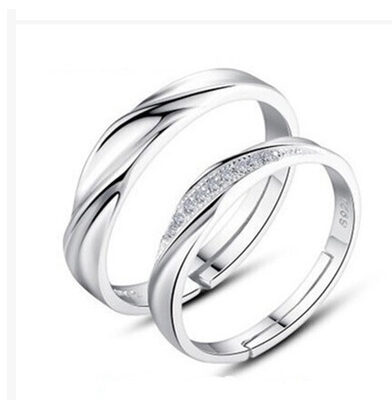 Xen Vào Nhau Tình Yêu Nhẫn Đính Đá Zircon Bạc 925 Nhẫn Đôi Sống Miệng Mở Vòng Bán Buôn