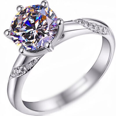 Thời trang LO925 nhẫn cưới bạc nhẫn kim cương một carat nhẫn kim cương sáu móng nhẫn cưới nữ mở có thể điều chỉnh và đơn giản